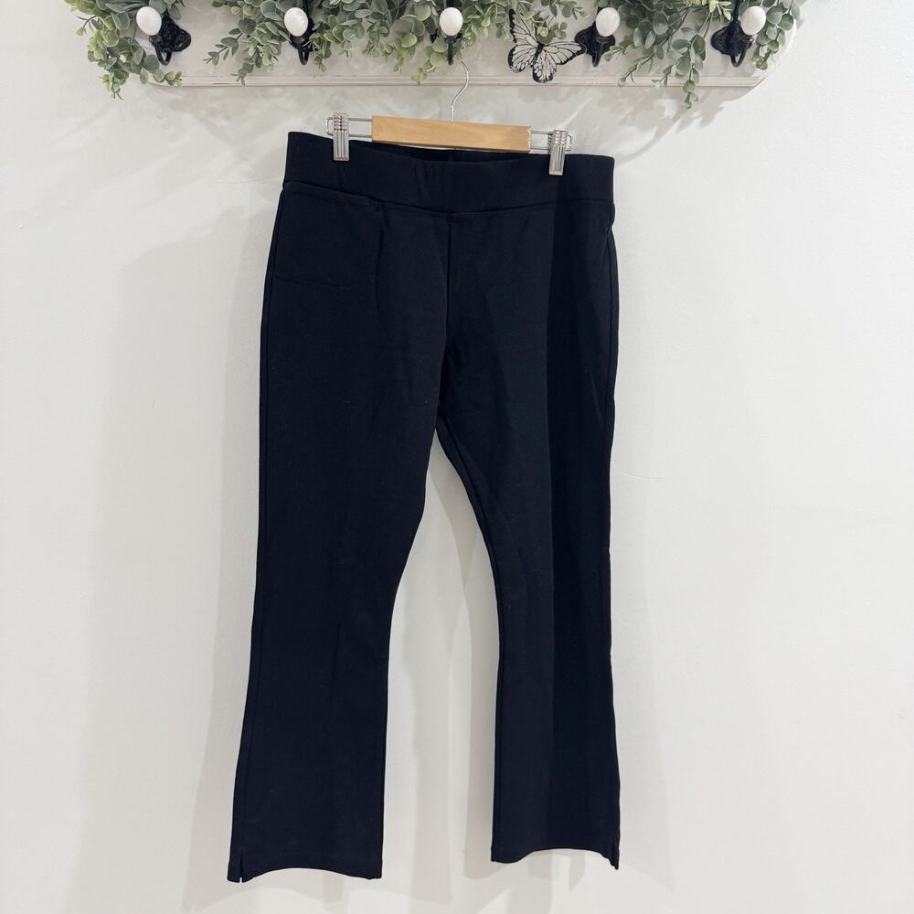 American Giant Black Ponte Flare Crop Pull On Pants Size 10
